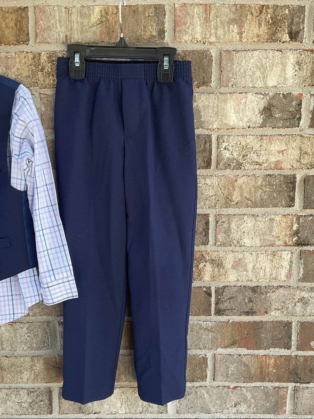 Take 50% OFF- Van Heusen 3pcsBoys Navy Vest & Pants Set with Plaid Shirt, Size-6